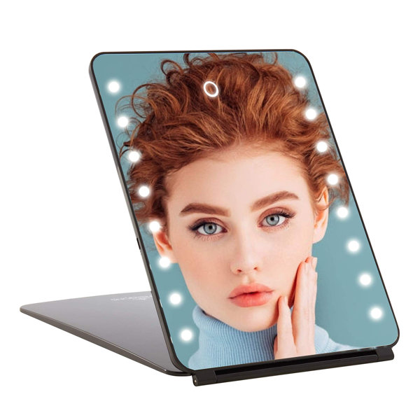 Ebern Designs Carresi Touch Pad Lighted Makeup Mirror with LED Lights and Flip Cover Vanity